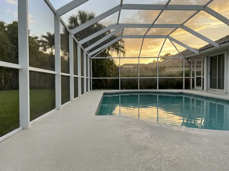 Pool cage and deck, cleaned